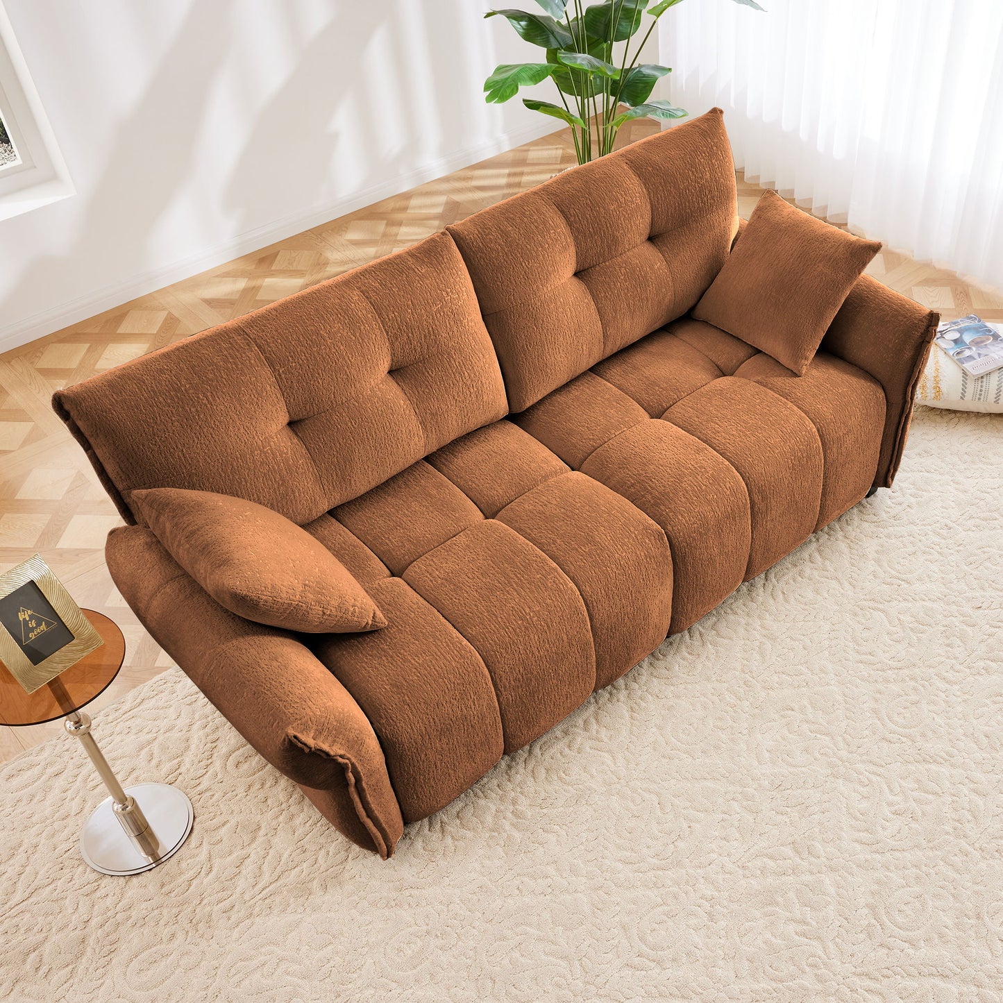 Modern Sofa & Pillows, Textured Cover, High Rebound Cushions