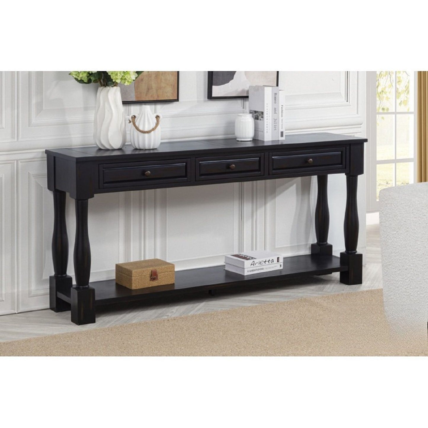 Long Console Table With Drawers And Shelf