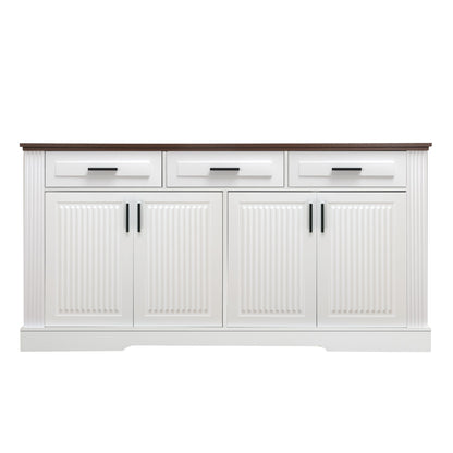 Fluted Sideboard Buffet Cabinet With 4 Doors And 3 Drawers