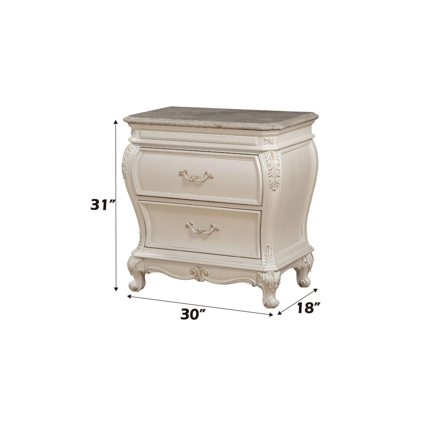 Chantelle - Nightstand With Granite Top - White