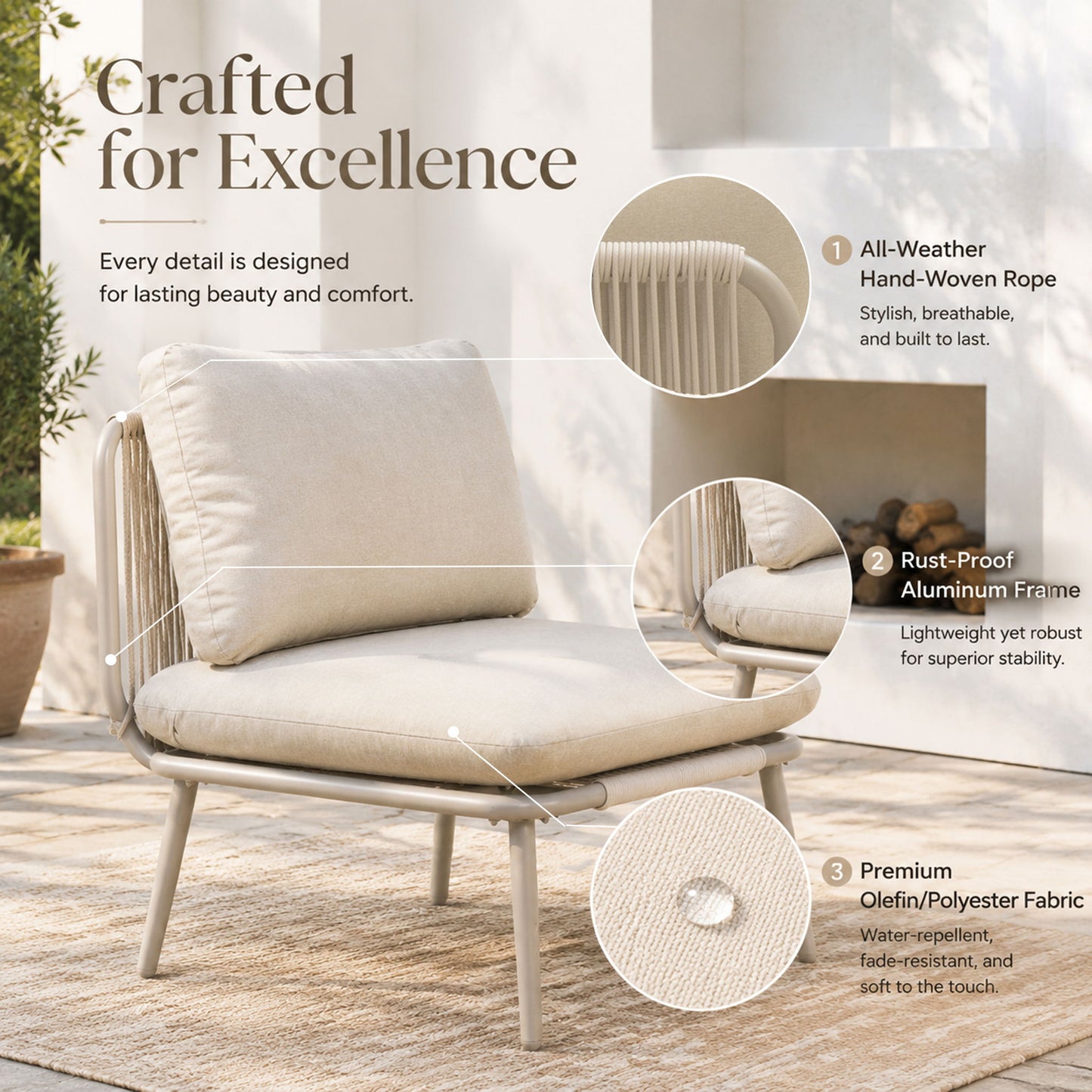 Modular Patio Armless Sofa Chair With Thick Cushion - Off White