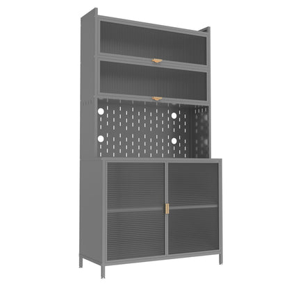 Tall Kitchen Pantry Cabinet With Flip Doors And Pegboard, Anti Tip Steel Storage Hutch