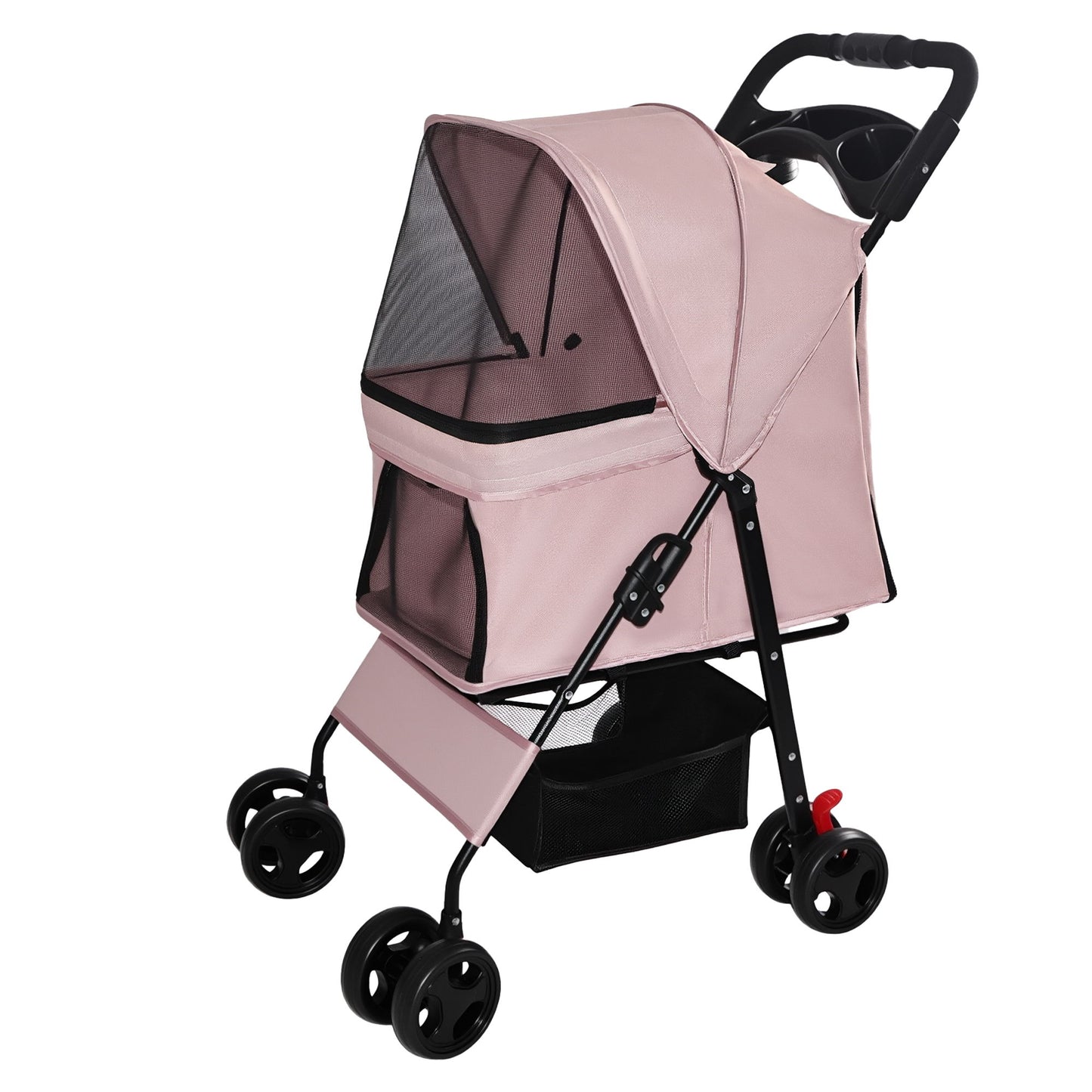 Foldable Pet Stroller For Small Dogs And Cats With Multi Functional Tray