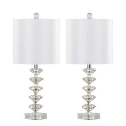 Diamond - Stacked Contemporary Crystal Table Lamp (Set of 2) - Clear / Off White / Chrome