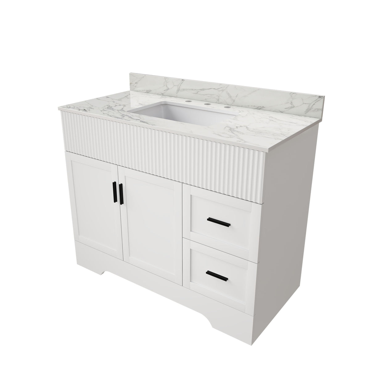 Bathroom Vanity Set, Fluted Cabinet, Soft Close Doors, 3 Faucet Holes, Sink Included - White