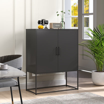 Heavy Duty Metal Buffet Sideboard Modern Steel Storage Cabinet With 2 Shelves, Free Standing Accent Cabinet With Magnetic Doors For Bedroom, Kitchen, And Home Office, Anti-Tip Design