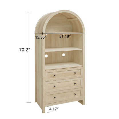Arched Kitchen Pantry, Modern Farmhouse Wood Kitchen Storage Cabinets, Arched Storage Display Cabinet With Adjustable Shelves, Versatile Cupboard For Kitchen, Dining Room, Living Room - Natural