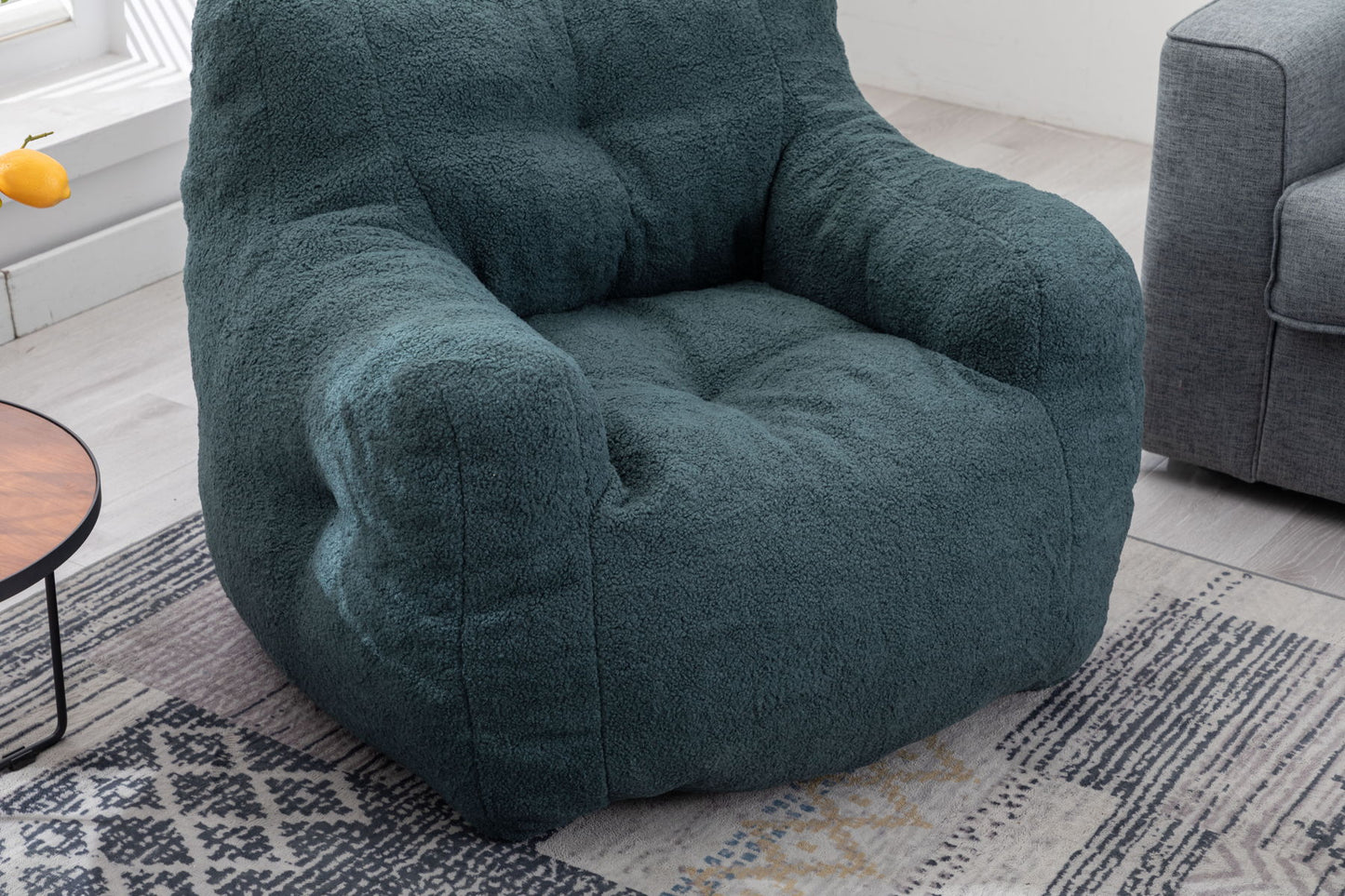 Soft Teddy Fabric Tufted Foam Bean Bag Chair With Teddy Fabric