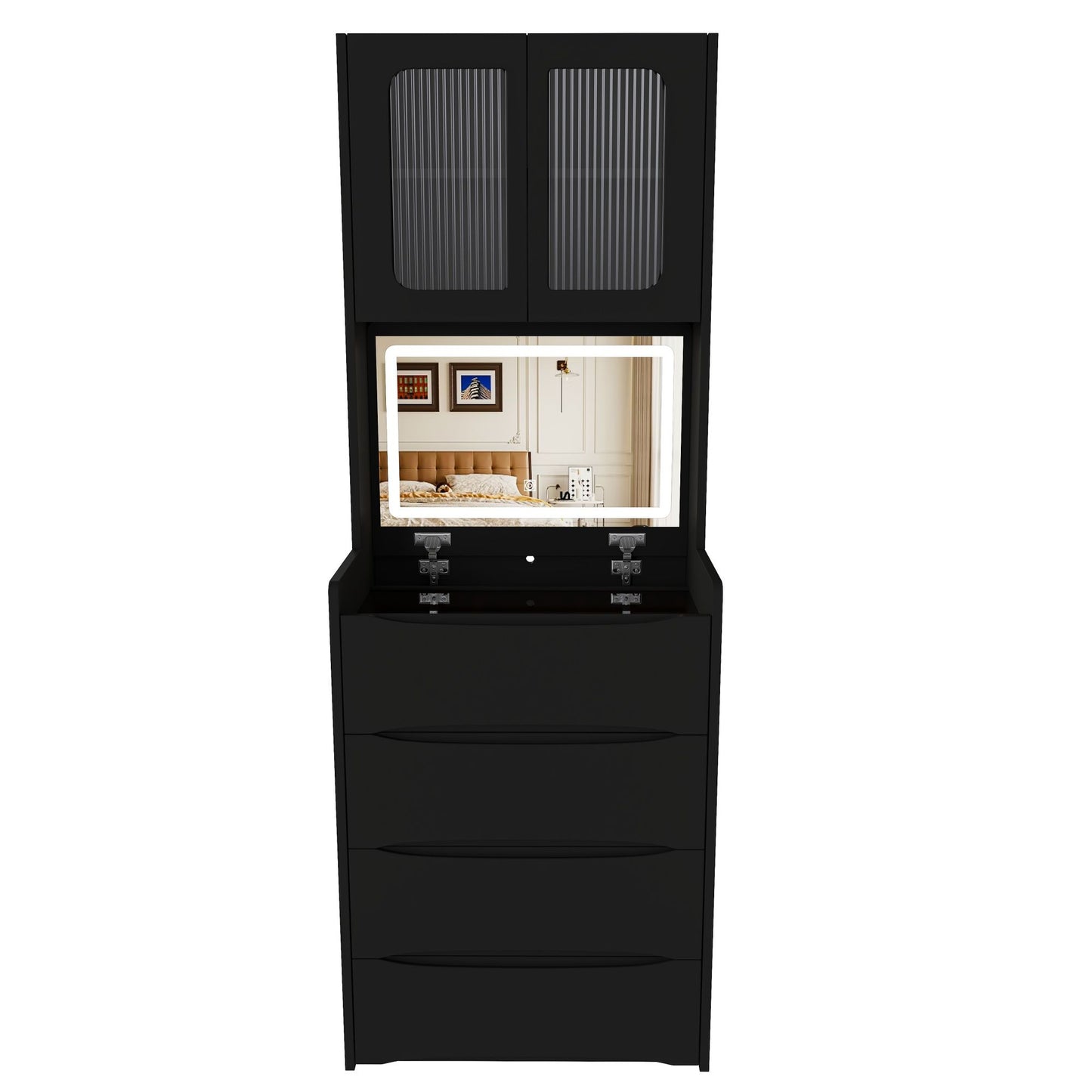 3 In 1 Vanity Table With LED Mirror & Storage Stool For Bedroom