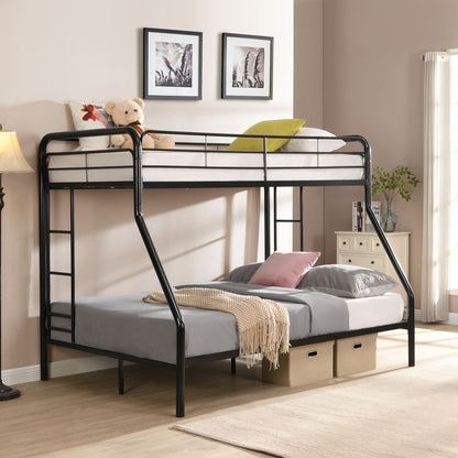 Modern Twin Over Full Metal Bunk Bed With Trundle And Dual Side Ladder And Metal Design - Black / Brown