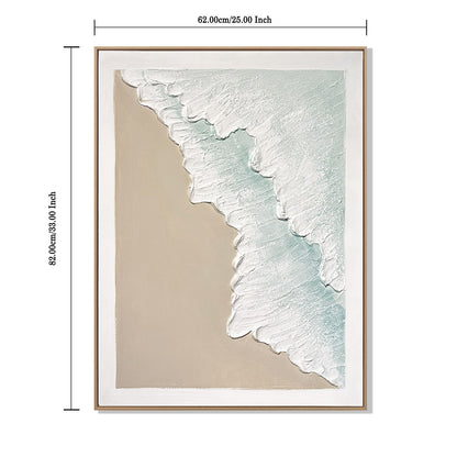 Framed Ocean Wave Wall Art, Textured Canvas Painting, Beach Decor For Living Room (Set of 2) - Aqua Blue