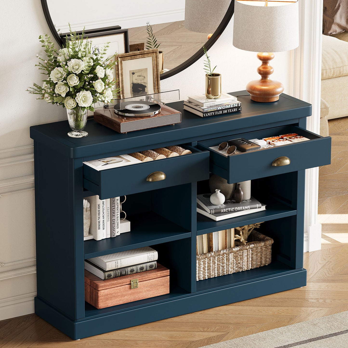 Console Table With 2 Drawers And Open Shelves