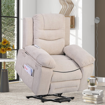 Massage Recliner, Power Lift Chair With Adjustable Massage And Heating Function, Recliner Chair With Infinite Position And Side Pocket For Living Room