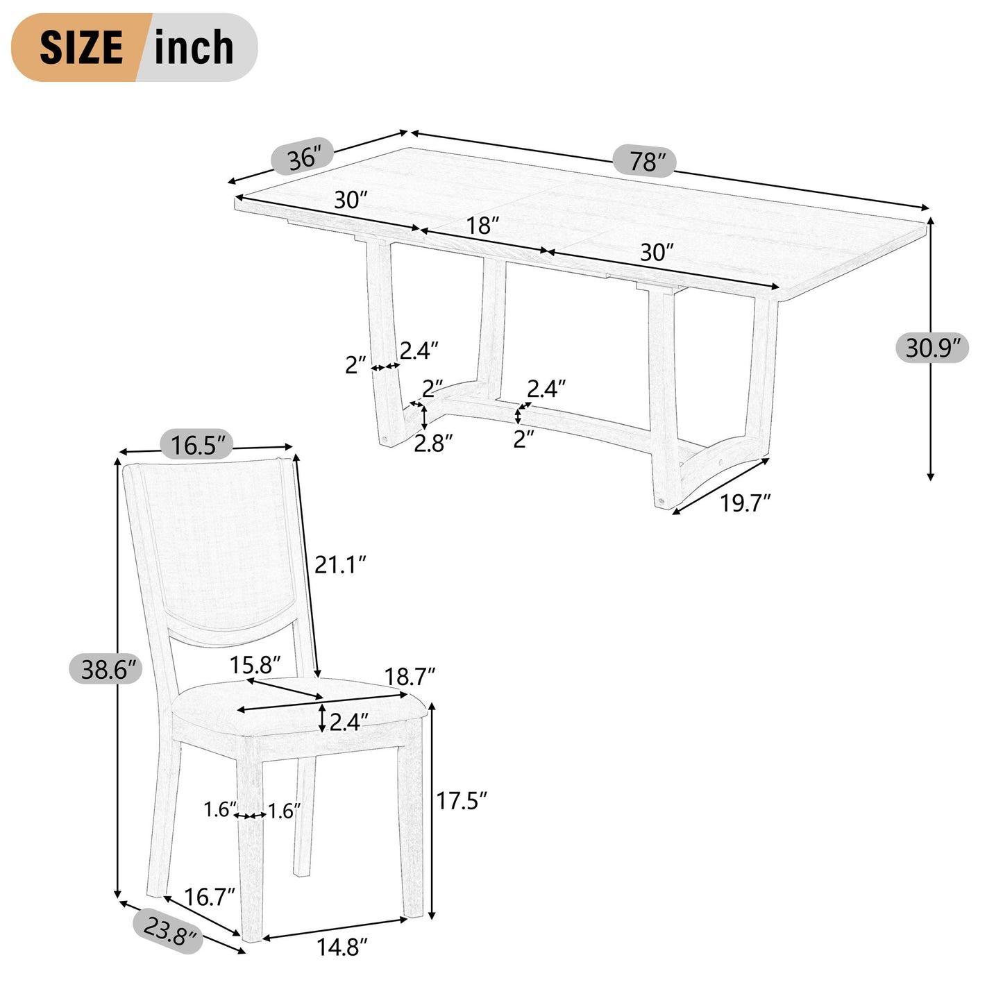 Rectangular Extendable Dining Table Set With 6 Upholstered Chairs