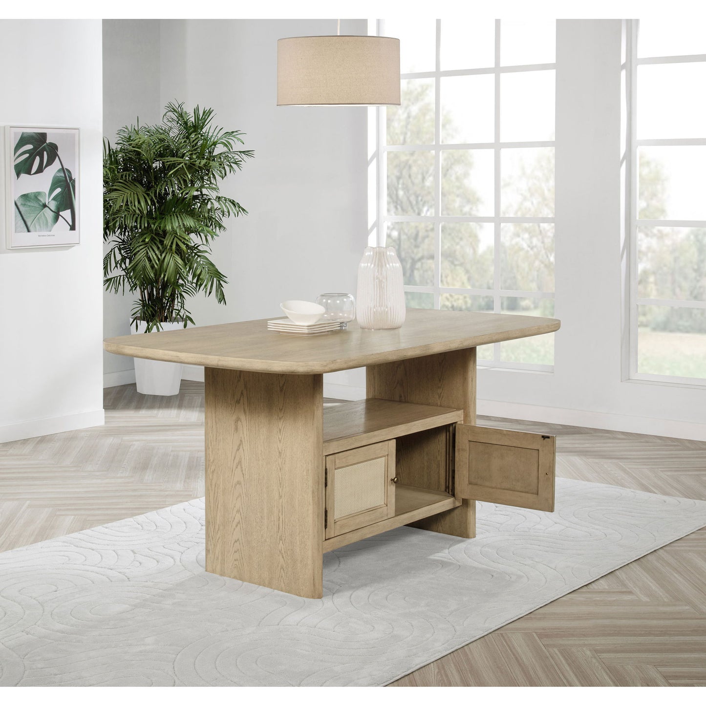 Kimpton - Counter Height Dining Table With Storage Cabinet And Shelves - Beige