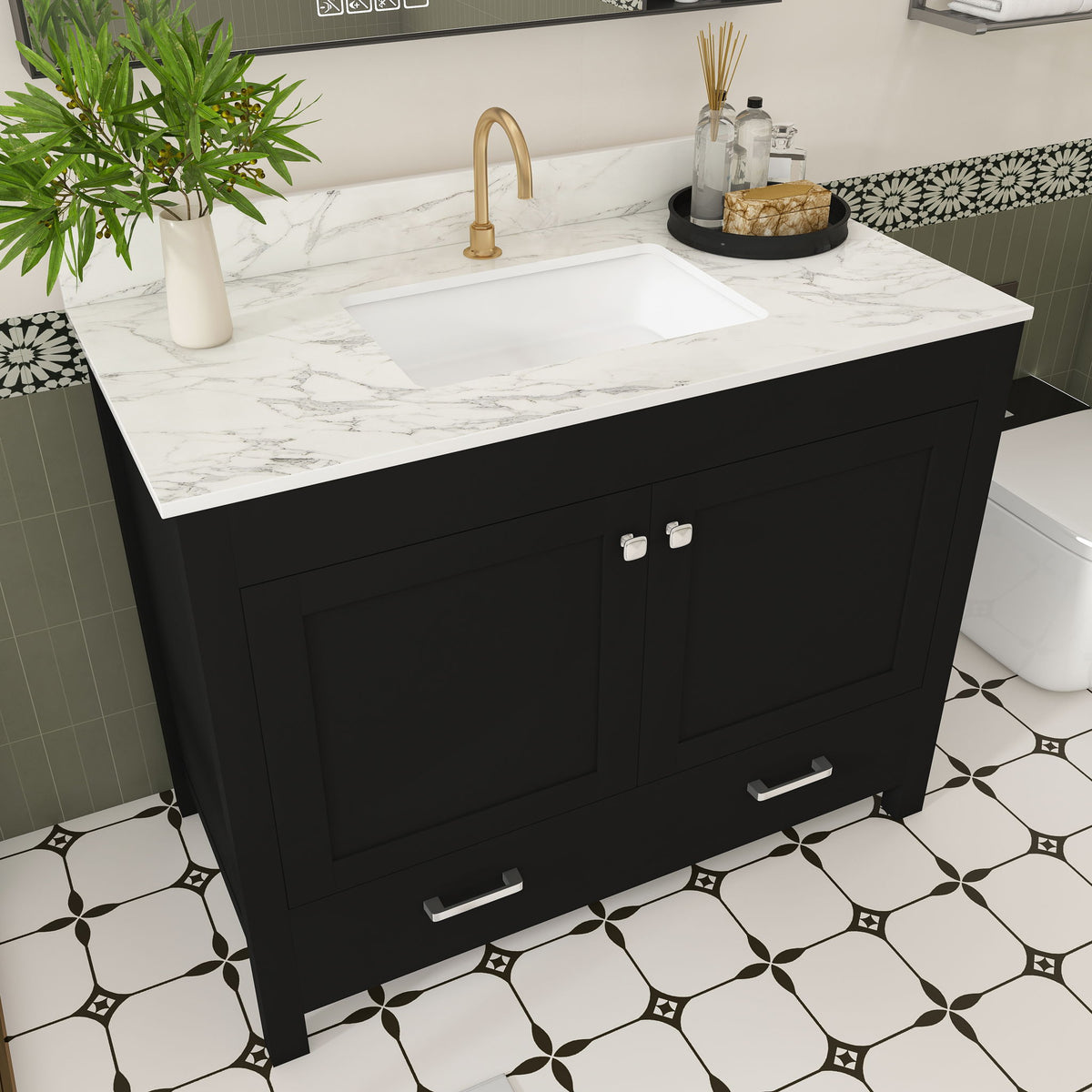 Bathroom Vanity Set, Cabinet With Doors & Drawers, Single Faucet Hole - Black