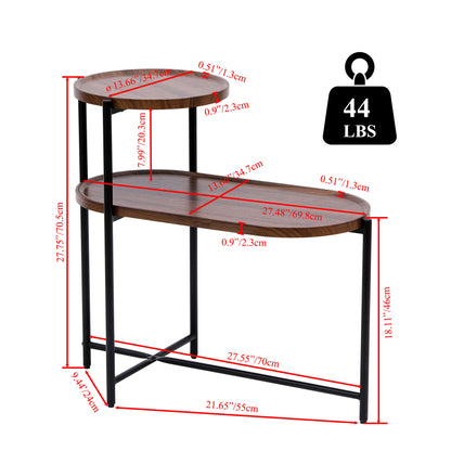 Round Coffee Table With Storage Tray 2 Tier Oval End Tables Wooden Small Side Table For Living Room