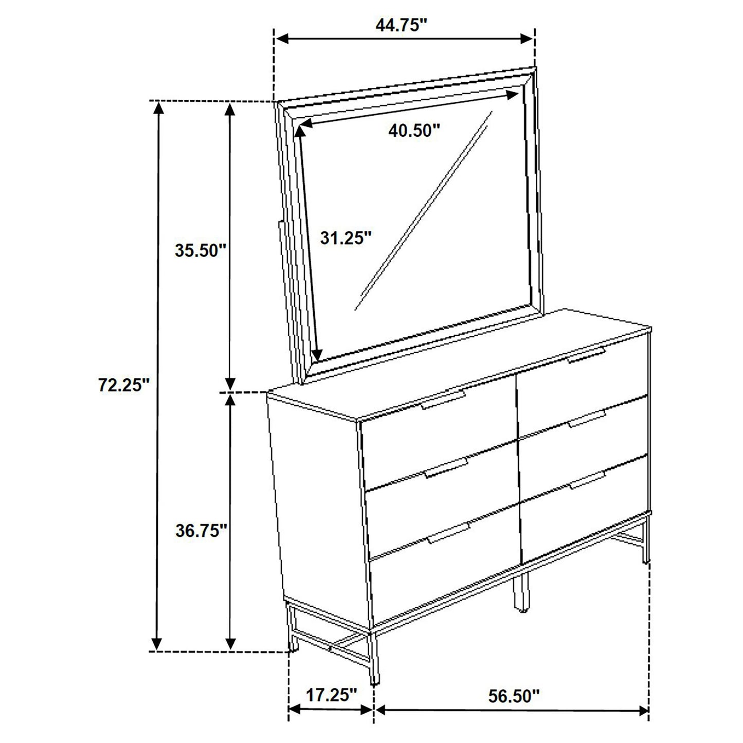 Taraval - 6 Drawer Dresser With Mirror - White