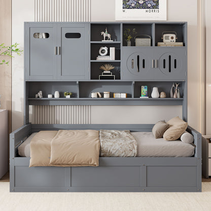 Daybed With All-In-One Cabinet And Shelf