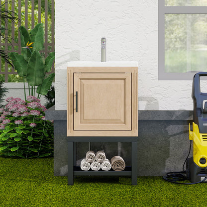 Modern Freestanding Bathroom Vanity With Ceramic Sink, Hot And Cold Faucet, 1 Door Cabinet & Open Shelf