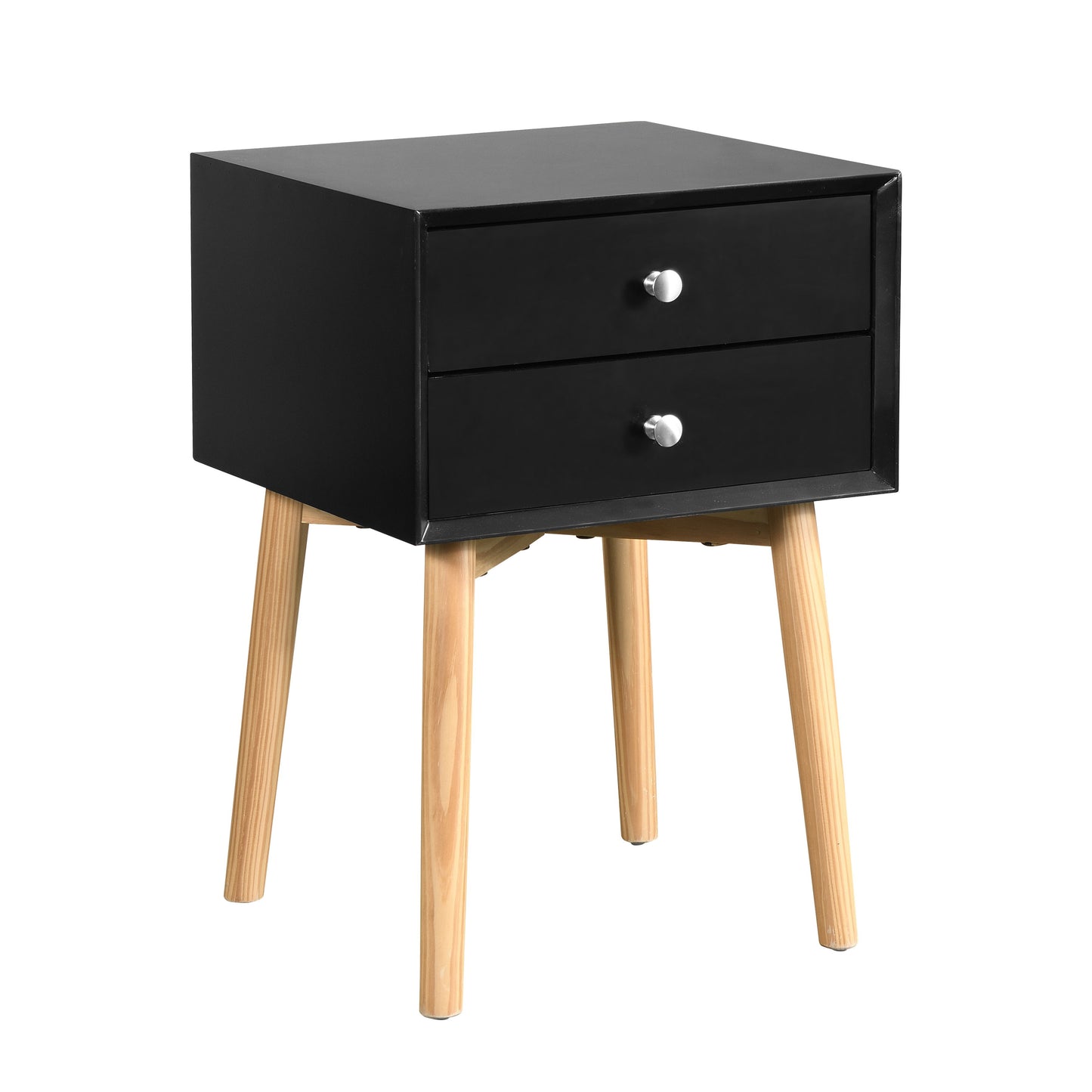 Side Table With 2 Drawer, Mid-Century Modern Storage Cabinet For Bedroom