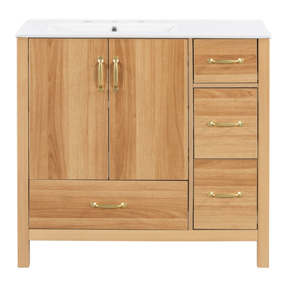 Bathroom Vanity, 2 Soft Close Doors, 4 Soft Close Drawers, Adjustable Shelf, Storage Cabinet - Acacia Wood