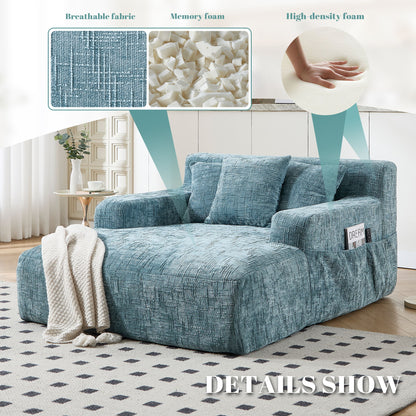 Chenille Interior Lazy Sofa Chaise Longue Armchair With 3 Pillows And Armrests