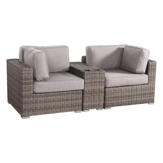 Outdoor Wicker Seating Group With Cushions, 2 Person - Gray