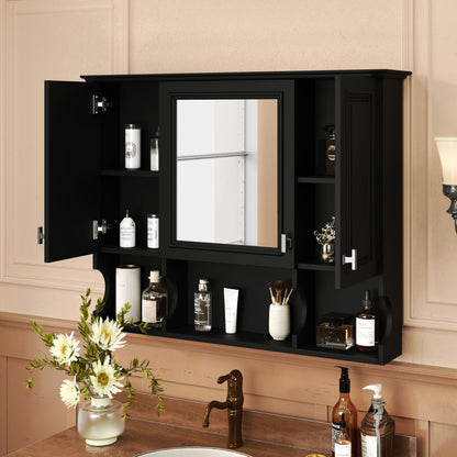 Wall Mounted Bathroom Medicine Wall Cabinet With Mirror & Open Shelves