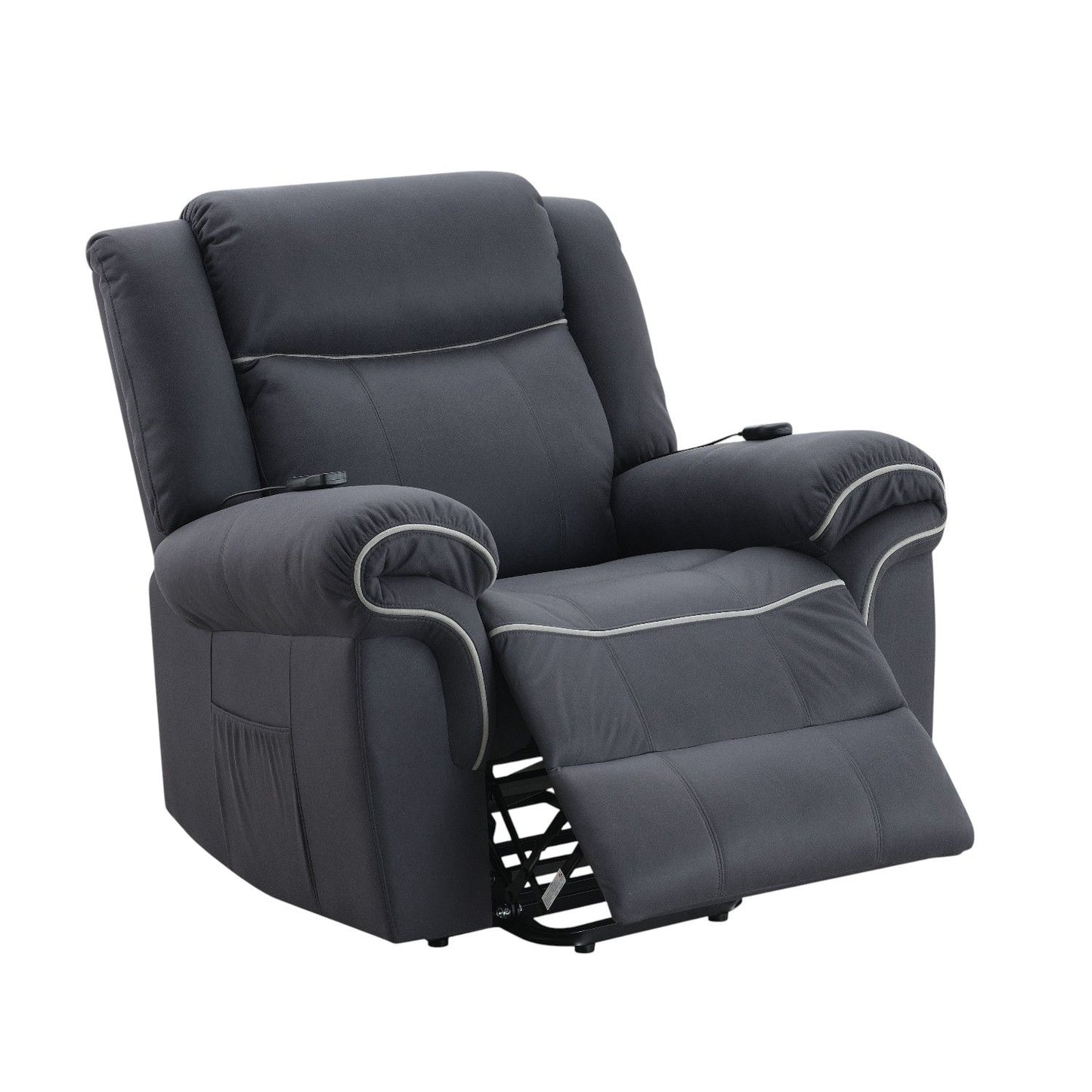 Domana - Polished Microfiber Power Nirion Recliner With Lift Heating Massage Chair - Dark Blue