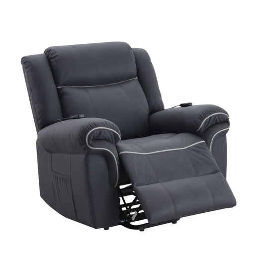 Domana - Polished Microfiber Power Nirion Recliner With Lift Heating Massage Chair - Dark Blue