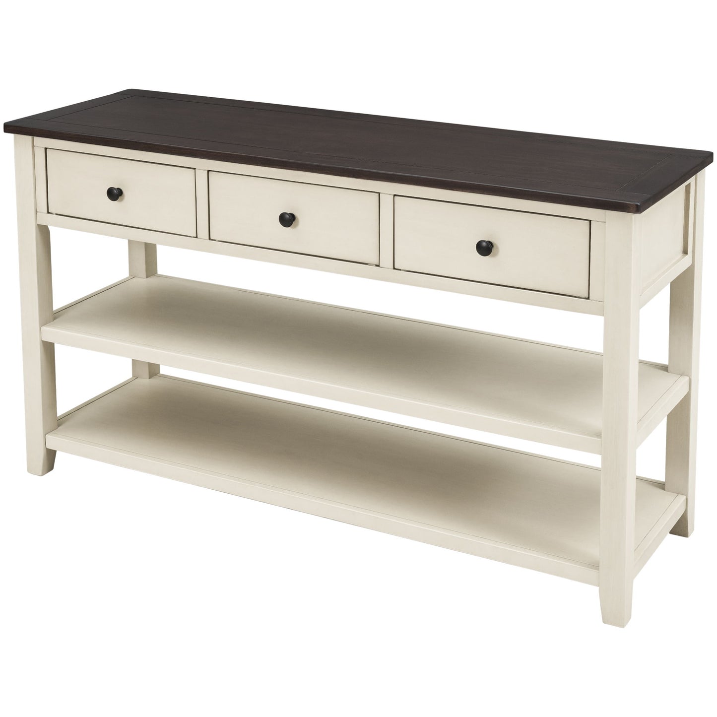 Retro Design Console Table With Two Open Shelves, Pine Frame And Legs For Living Room