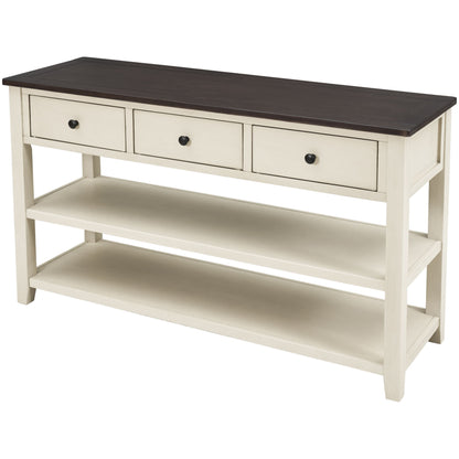 Retro Design Console Table With Two Open Shelves, Pine Frame And Legs For Living Room
