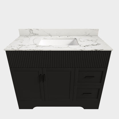 Bathroom Vanity Set, Fluted Cabinet, Soft Close Doors & Drawers, 3 Faucet Holes - Black