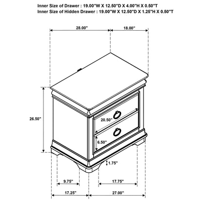 Leonide - 2 Drawer Nightstand With USB Charging And Hidden Storage - Cherry