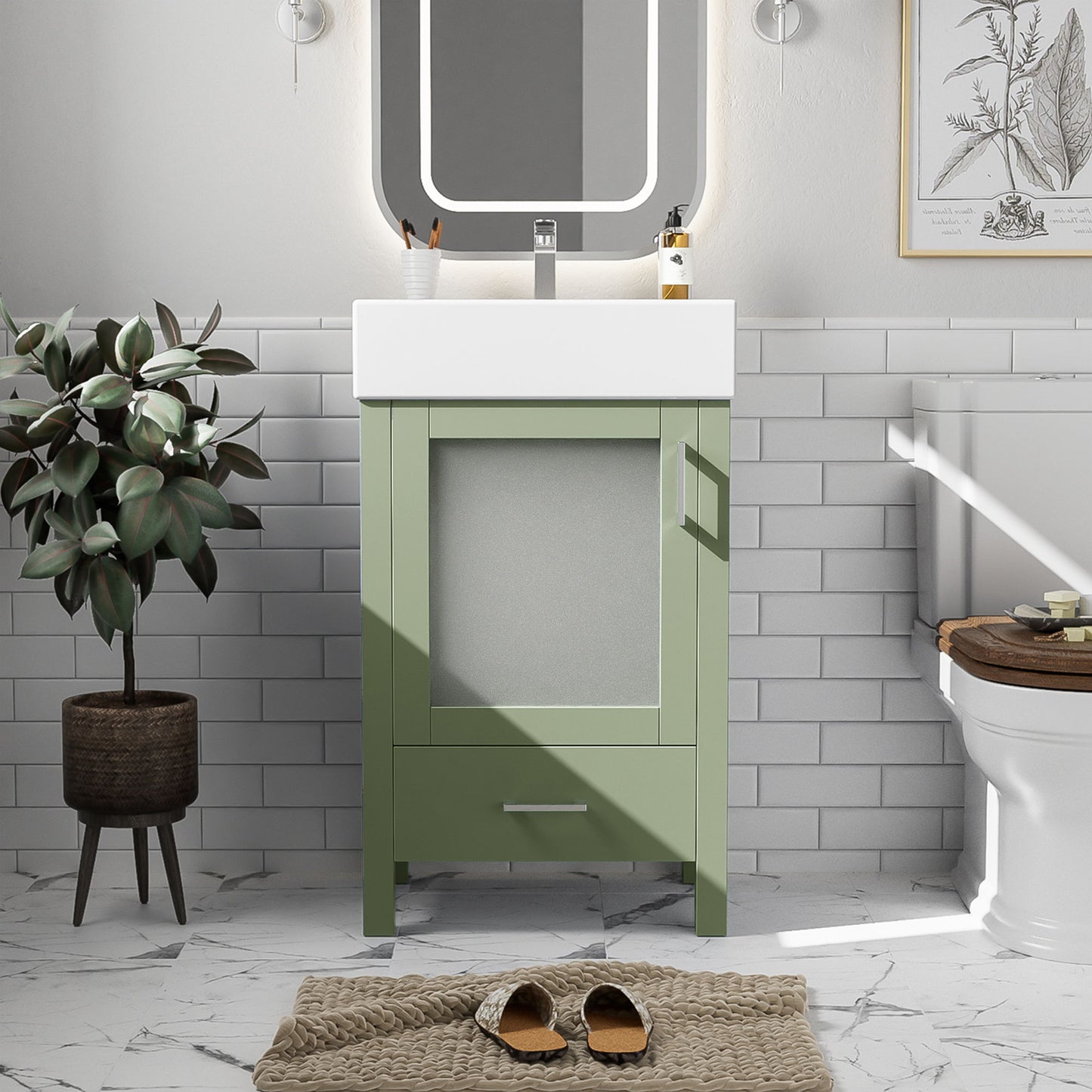 Bathroom Vanity With Ceramic Sink And Ample Storage, Ideal For Small Bathrooms