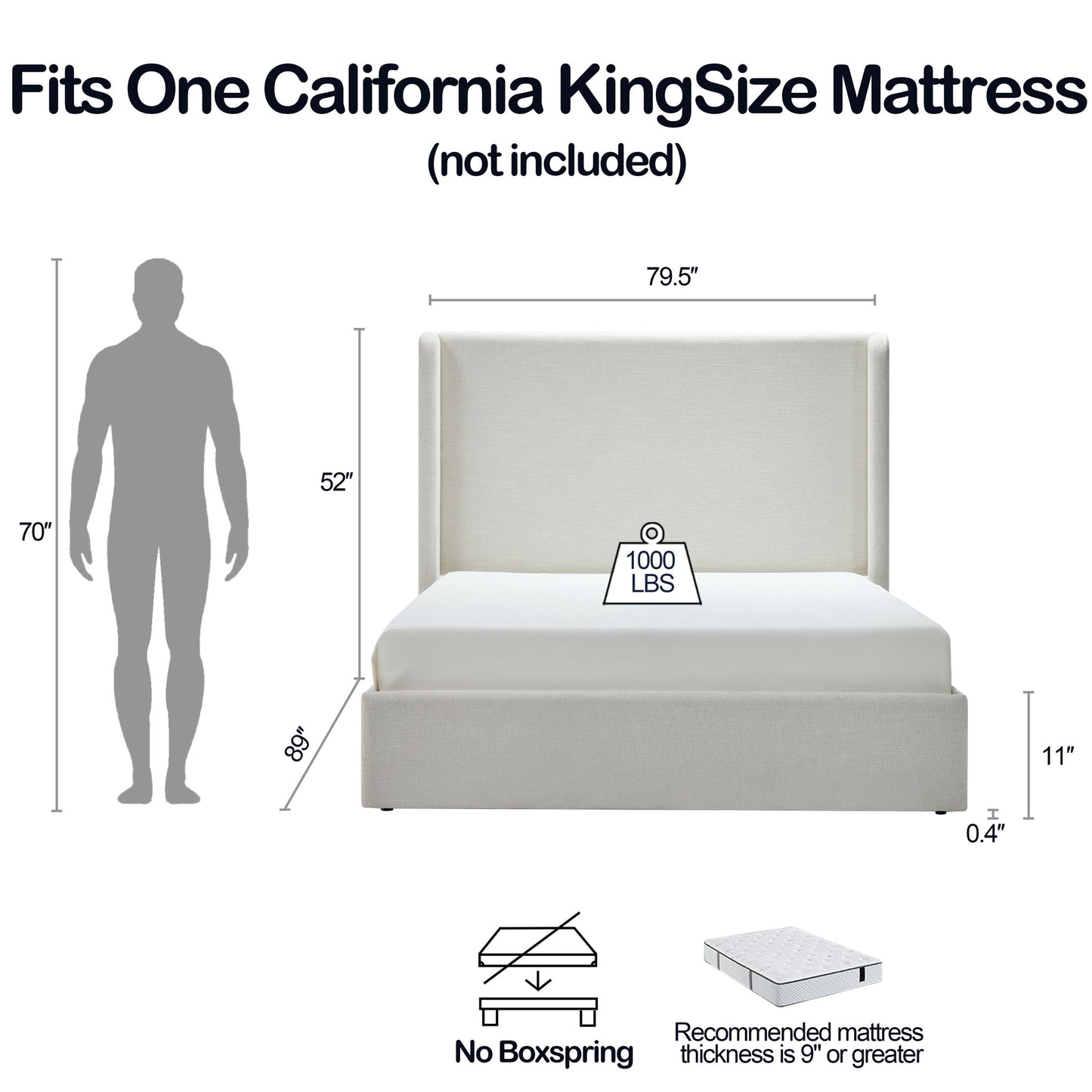 Carmen - California King Size Upholstered Wingback Bed - Ivory