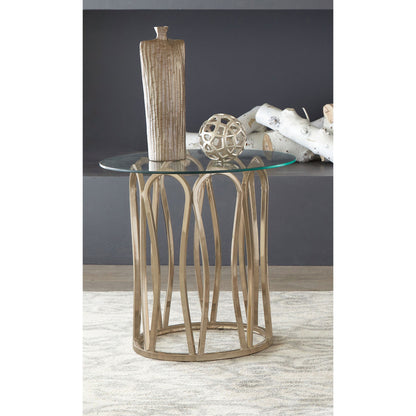 Round Glass Top Table With Polished Metal Base