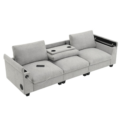 Sectional With Bluetooth Speaker Comfy Cloud Couch Set With Drop Down Table Cup Holders, USB Charger Storage Armrest Wide Seat Sofa