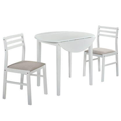 Cliff - 3 Piece Round Drop Leaf Dining Table Set With Ladderback Chairs - White