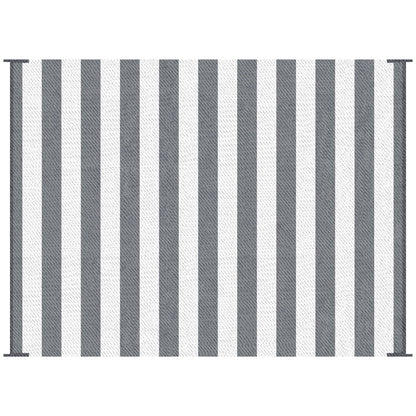 Outsunny - Reversible Outdoor Rug, 9' x 12' Waterproof Plastic Straw Floor Mat, Portable Rv Camping Carpet With Carry Bag, Large Floor Mat For Backyard, Deck, Picnic, Beach - Gray & White Striped