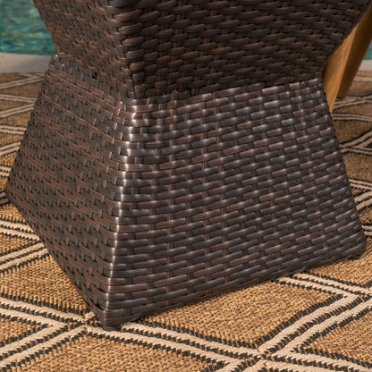 Outdoor Wicker End Table - Brown Multi