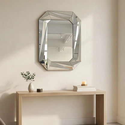 Diamond Shaped Wall Mirror With Beveled Edge Frameless Design - Silver