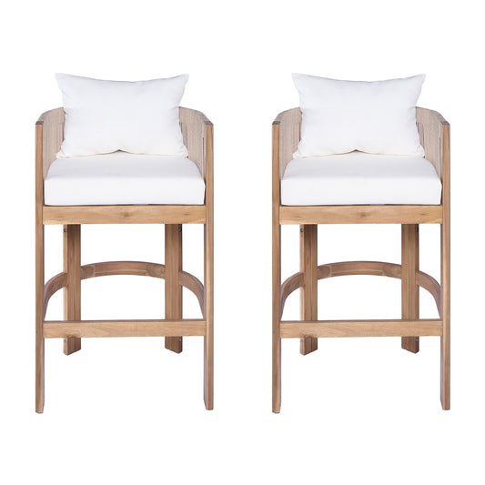 Modern Matera Barstool (Set of 2) With Wraparound Back And Rope - Teak / Beige