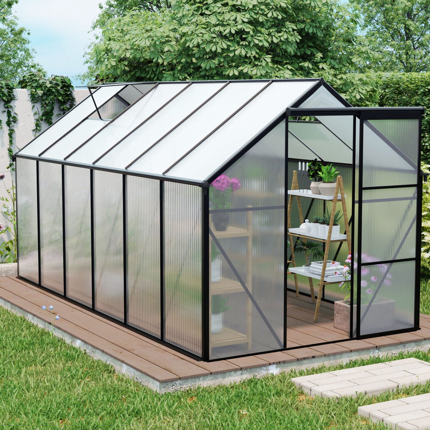 Polycarbonate Greenhouse Raised Base And Anchor Aluminum Heavy Duty Walk-In Greenhouses For Outdoor Backyard In All Season