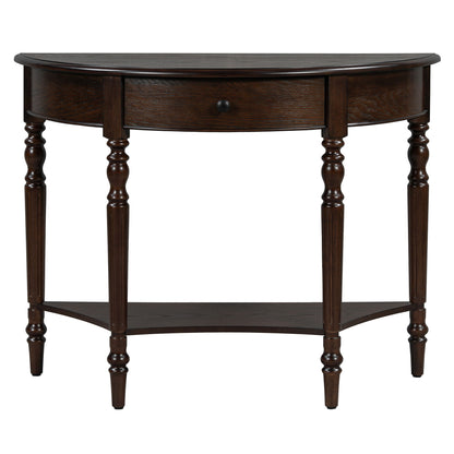 Half Moon Console Table With Drawer & Shelf