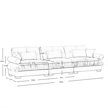 Modern Velvet Sofa With Bolstered Armrests And Pillows