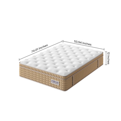 Snooze Mattress Company Glacier - 12" Euro Top Medium Firm Hybrid Mattress With Independently Encased Coils & Gel Memory Foam
