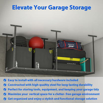 95.9" Overhead Garage Storage Rack, Adjustable Garage Storage Organization Systerm, Heavy Duty Metal Garage Ceiling Storage Racks, 660Lbs Weight Capacity - Black