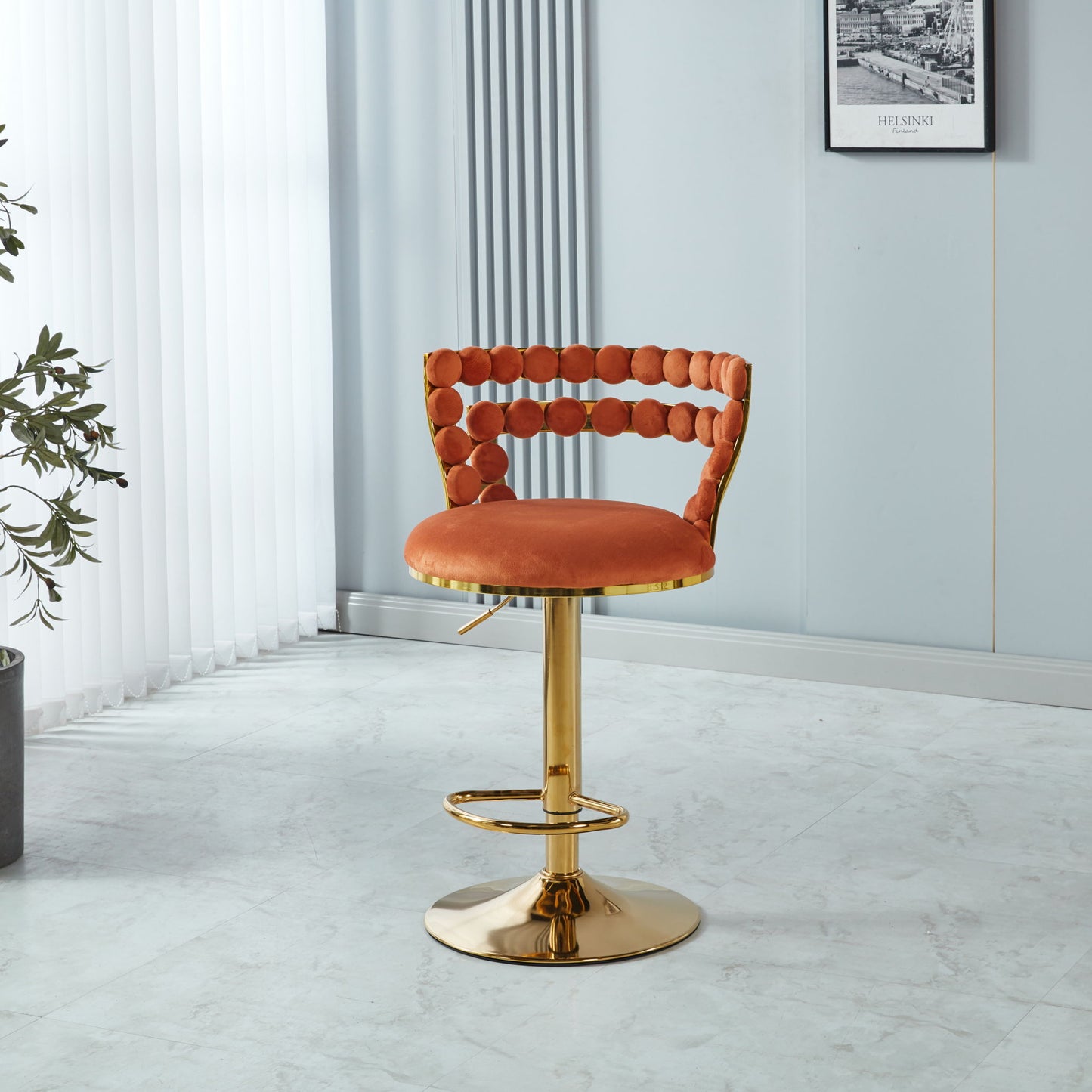 Modern Bar Chair With Iron Tube Legs, Soft Cushions And Comfortable Backrest (Set of 2)